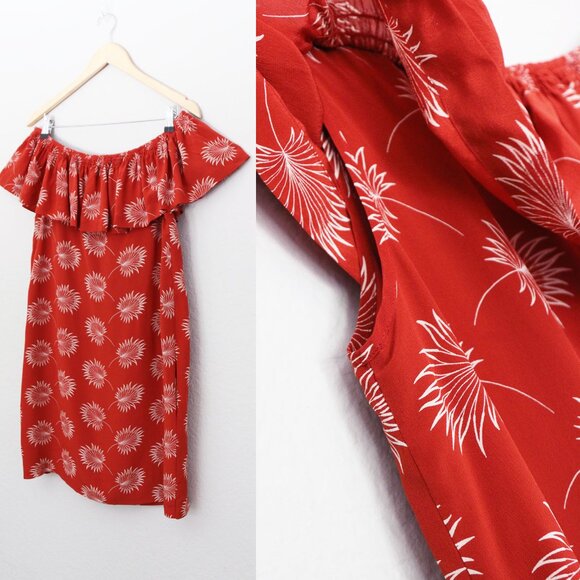 Madewell 100% Silk Palmflower Off The Shoulder Ruffle Mini Dress M $150 Rust - Picture 10 of 16